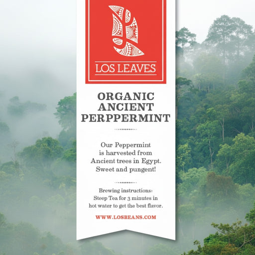 LosLeaves Organic Ancient Peppermint Tea box with 50 envelopes, harvested from Egyptian peppermint trees.